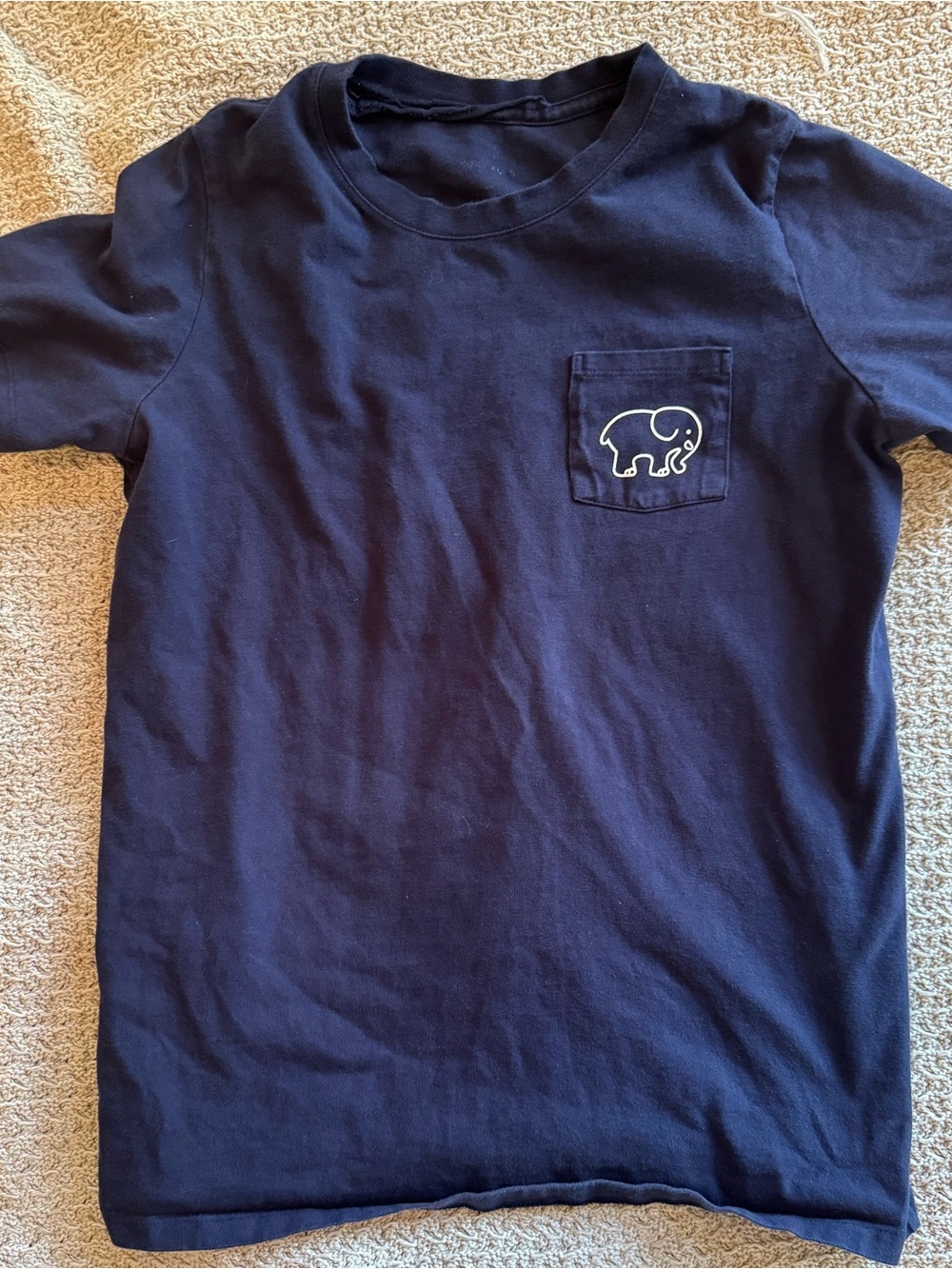 ivory ella Navy Tee with White Elephant Pocket Graphic
